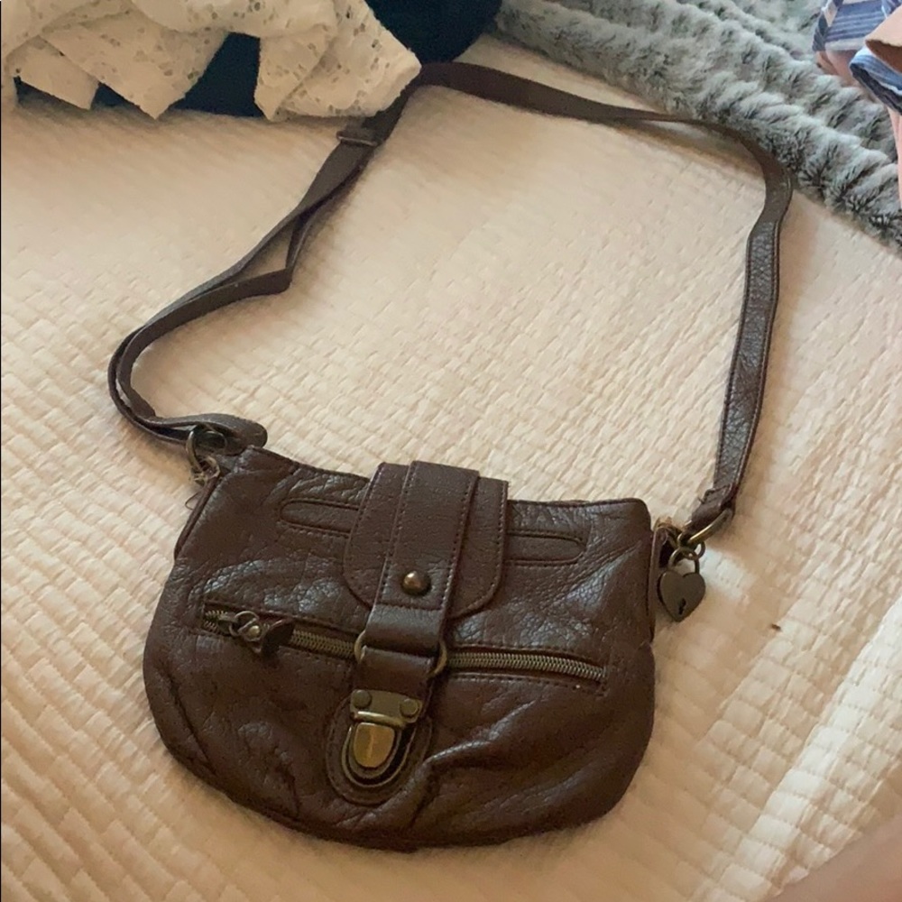 Brown faux leather side bag